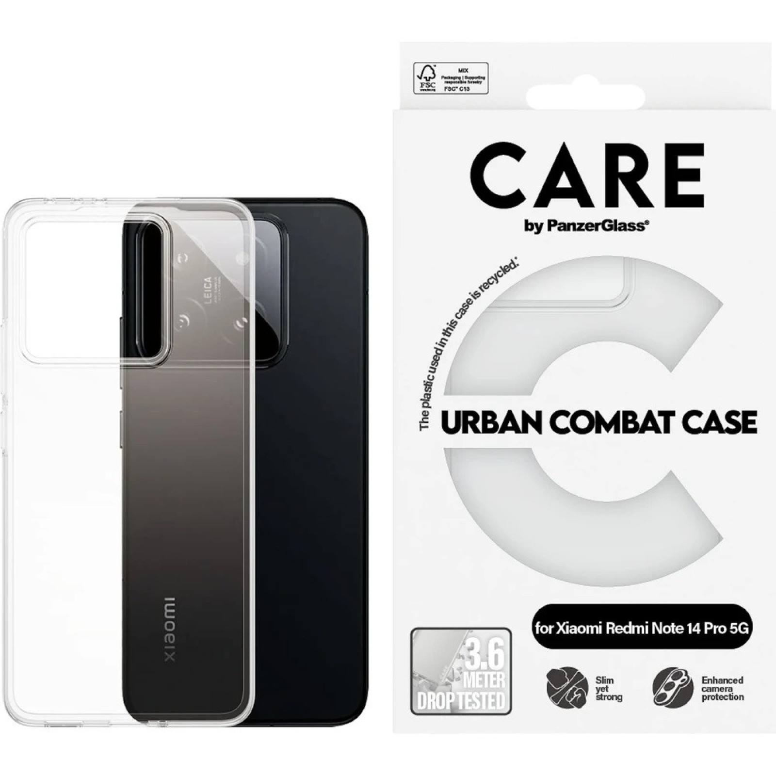 Гръб CARE by PanzerGlass за Xiaomi 14 Pro 5G, 14 Pro Plus 5G, Urban Combat, Прозрачен - Кейсове и калъфи | Phoneplay.bg