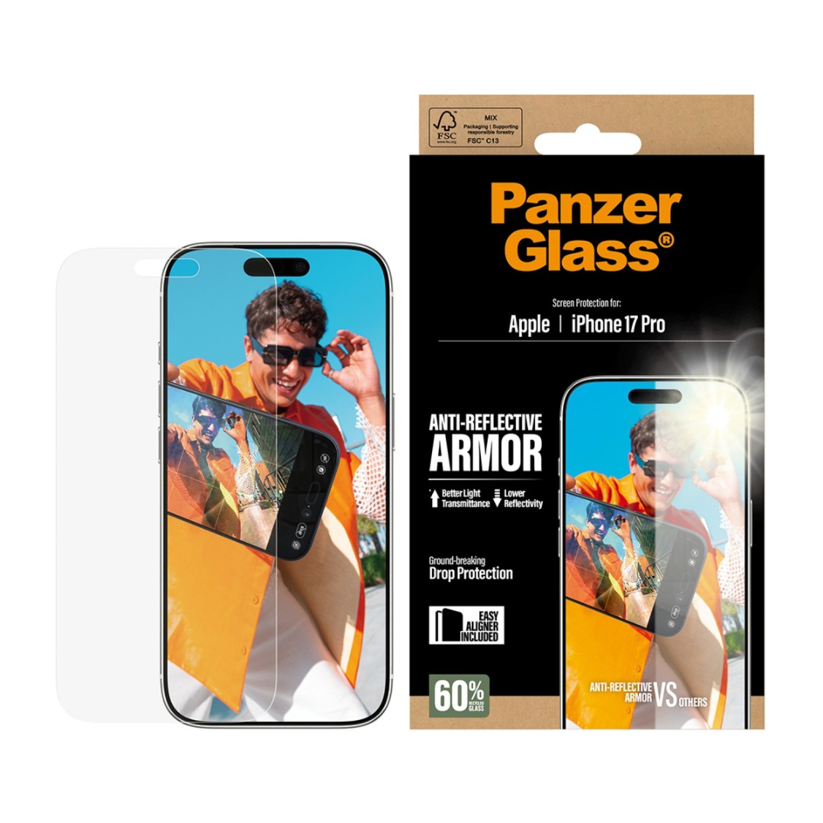Стъклен протектор PanzerGlass за iPhone 17 Pro / 18 Pro, Anti-Reflective Armor, w. EasyAligner | Phoneplay.bg