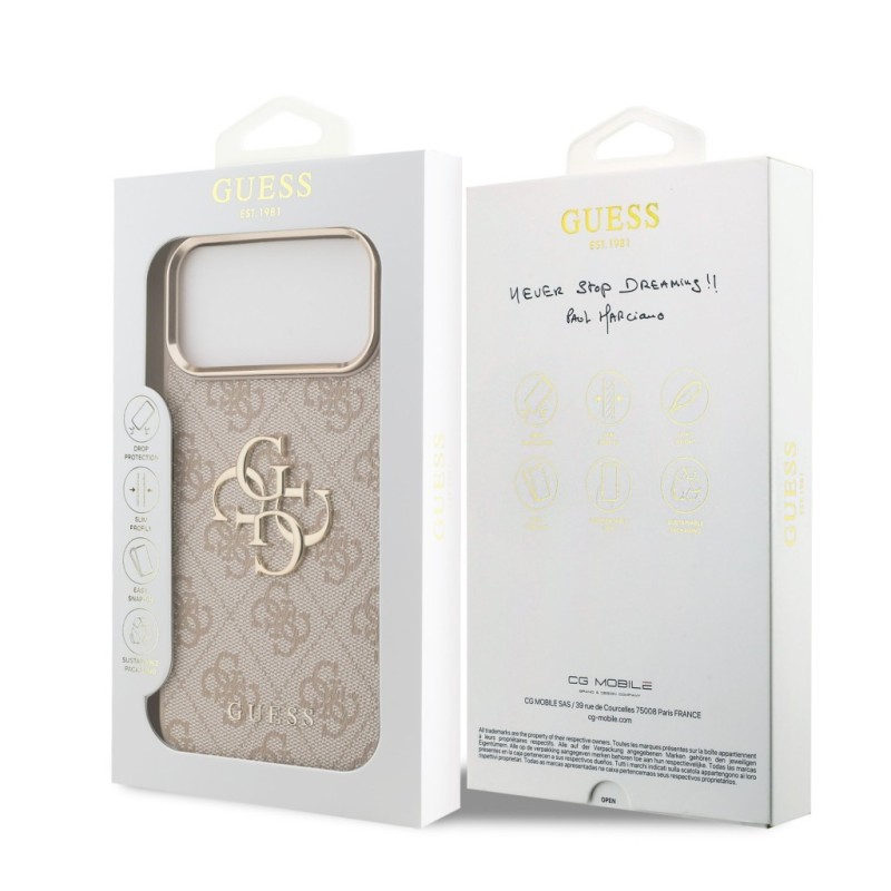 Гръб Guess PU Leather 4G Metal Logo Gold Frame MagSafe Case за iPhone 17 Pro Max / 18 Pro Max - Розов | Phoneplay.bg