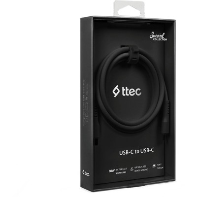 Data кабел ttec USB-C - USB-C 60W PD/QC Fast Charging/Data Cable - 120cm - Черен