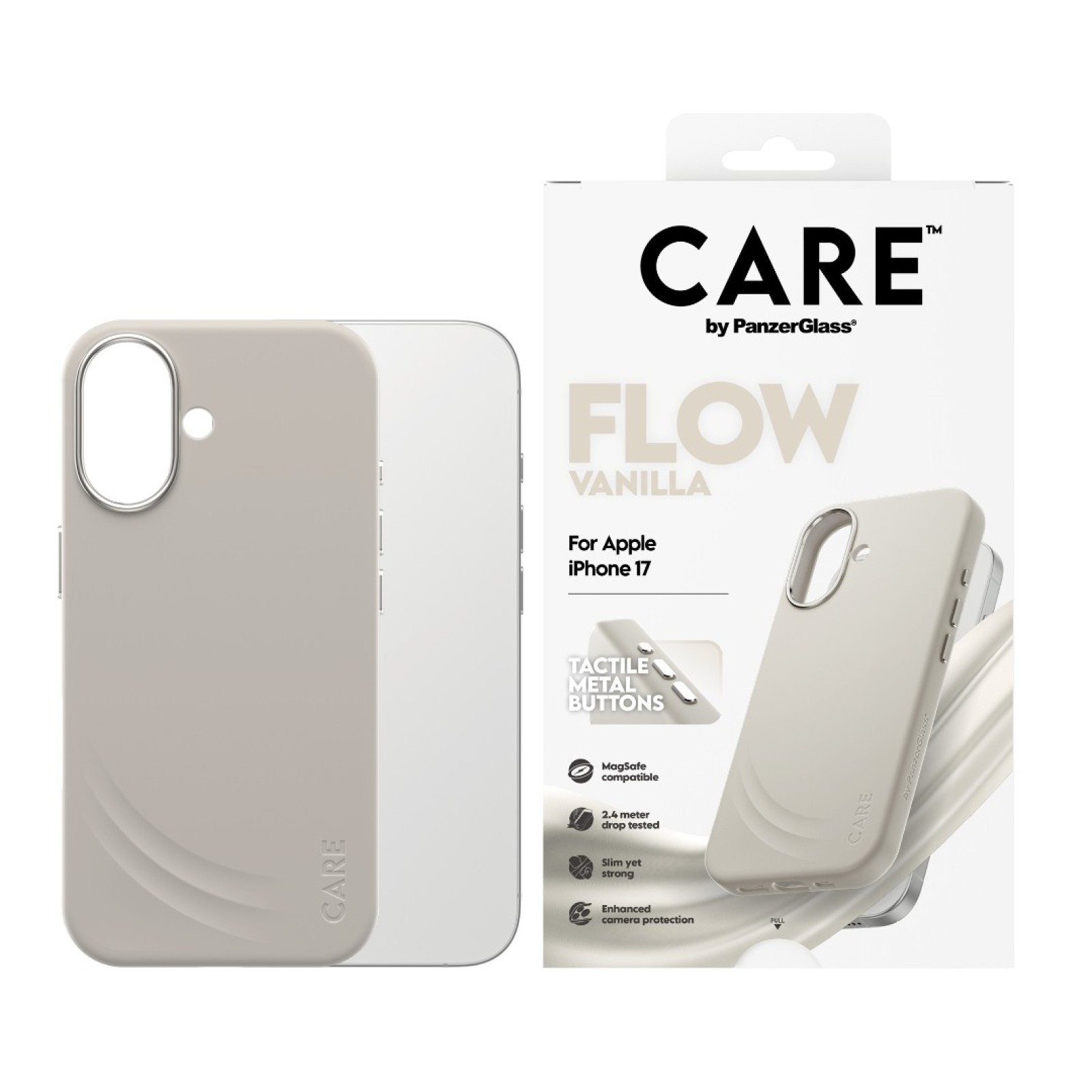 Гръб Care by PanzerGlass за iPhone 17, Flow Vanilla - Калъфи за iPhone 17 | Phoneplay.bg