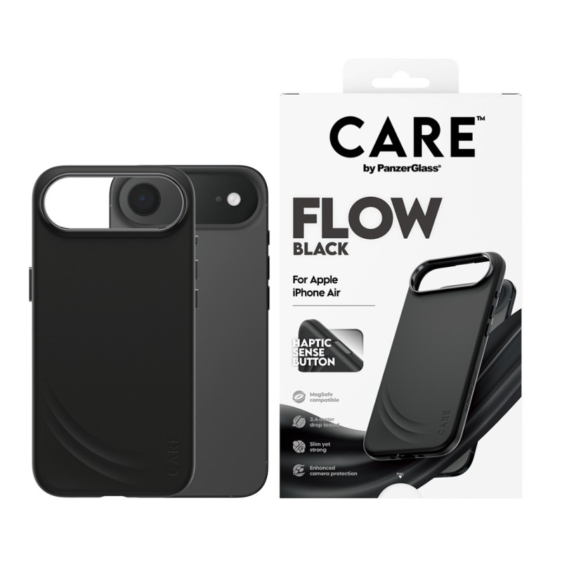 Гръб Care by PanzerGlass за iPhone 17 Air, FLOW Case w haptic button - Черен