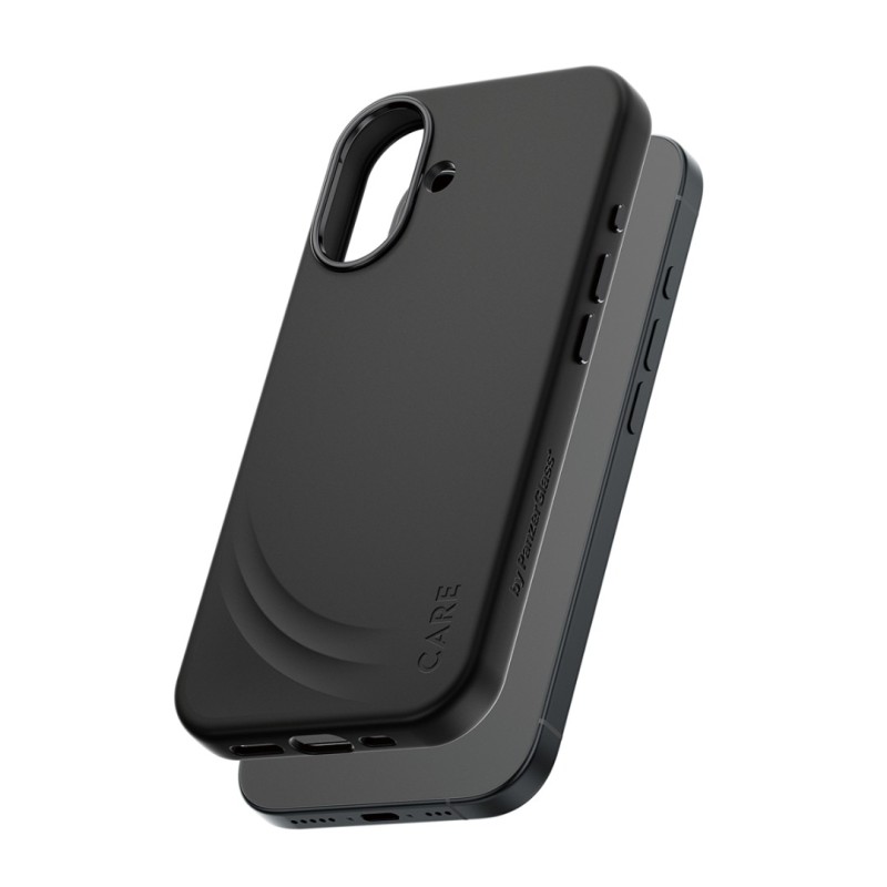 Гръб Care by PanzerGlass за iPhone 17, FLOW Case w haptic button - Черен - Калъфи за iPhone 17 | Phoneplay.bg