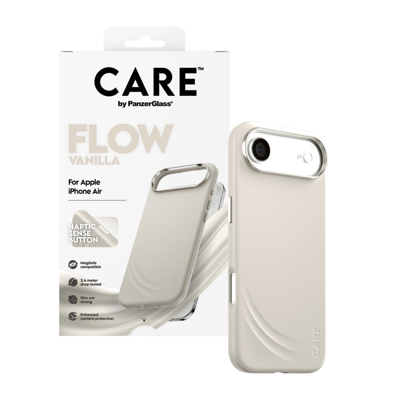 Гръб Care by PanzerGlass за iPhone 17 Air, FLOW Case w haptic button - Vanilla - iPhone 17 Air | Phoneplay.bg