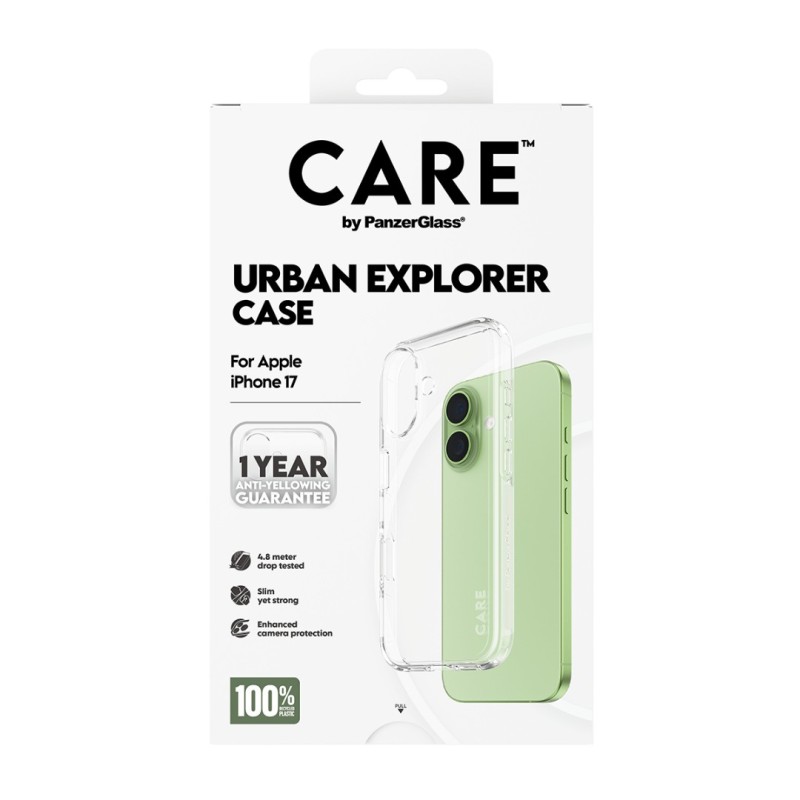 Гръб Care by PanzerGlass за iPhone 17, Flagship Case Transparent Urban Explorer w. Clear Frame - Калъфи за iPhone 17 | Phoneplay.bg