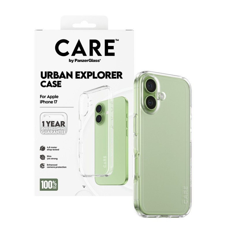Гръб Care by PanzerGlass за iPhone 17, Flagship Case Transparent Urban Explorer w. Clear Frame - Калъфи за iPhone 17 | Phoneplay.bg