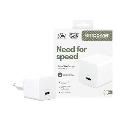 Зарядно 220V empower by PanzerGlass Grand Prix Turbo Charger Single USB-C 30W EU Plug - Silver White