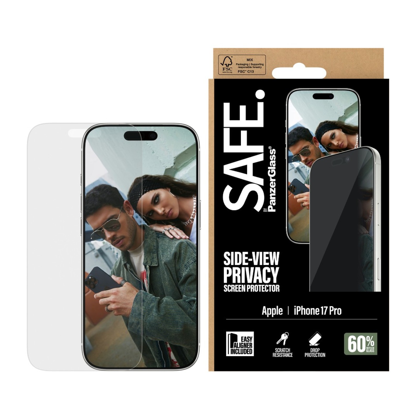 Стъклен протектор Safe за iPhone 17 Pro / 18 Pro, Privacy, UWF, EasyAligner | Phoneplay.bg