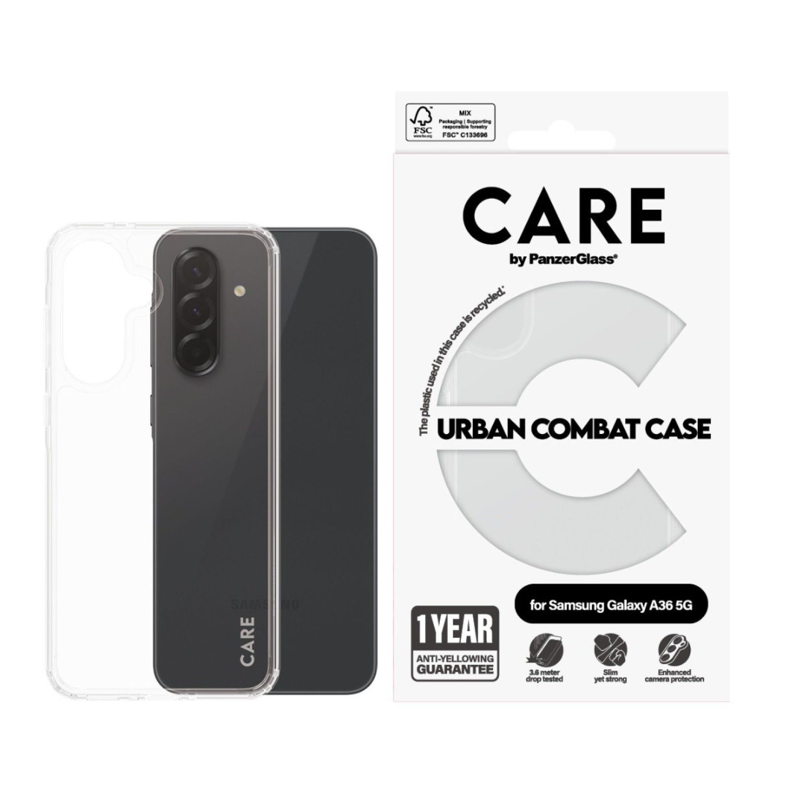 Гръб Care by PanzerGlass за Samsung Galaxy A36 5G, Flagship Case, Urban Combat, Прозрачен - | Phoneplay.bg