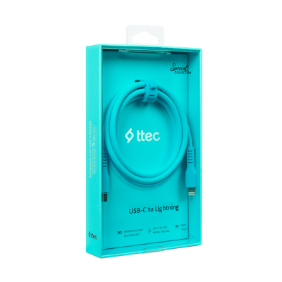 Data кабел ttec USB-C - Lightning Charge Cable 120cm - Neon Blue