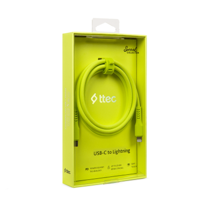 Data кабел ttec USB-C - Lightning Charge/Data Cable 120cm - Neon Yellow