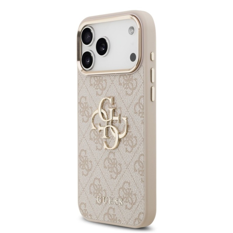 Гръб Guess PU Leather 4G Metal Logo Gold Frame MagSafe Case за iPhone 17 Pro Max / 18 Pro Max - Розов | Phoneplay.bg