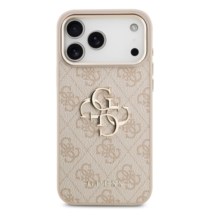Гръб Guess PU Leather 4G Metal Logo Gold Frame MagSafe Case за iPhone 17 Pro Max / 18 Pro Max - Розов | Phoneplay.bg