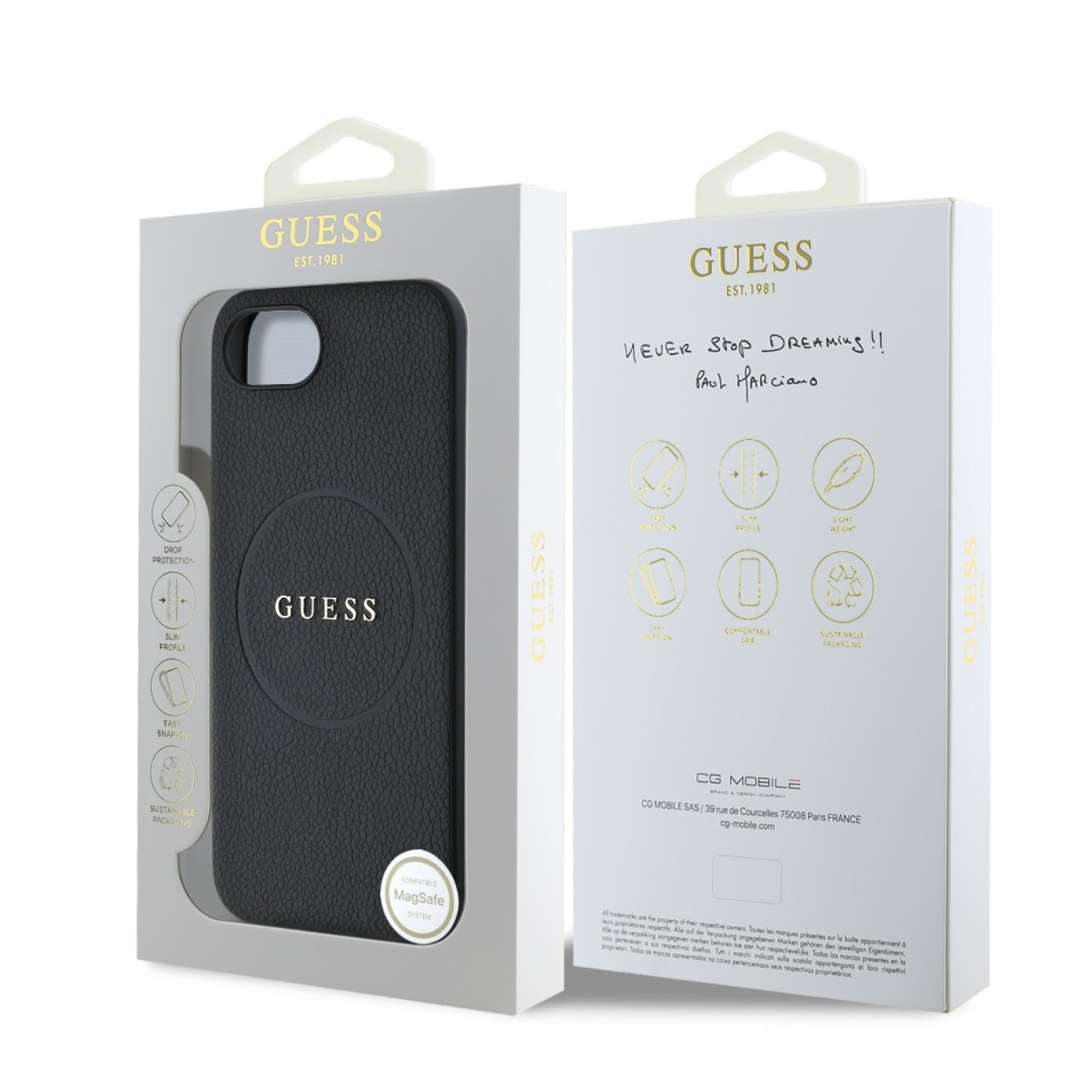 Гръб Guess за iPhone 17E, iPhone 16E, PU, Grained, 4G Metal Logo, Черен - Калъфи за iPhone 16 | Phoneplay.bg