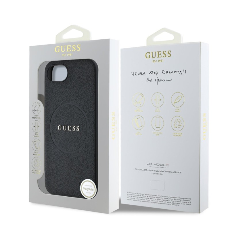 Гръб Guess за iPhone 17E, iPhone 16E, PU, Grained, 4G Metal Logo, Черен - Калъфи за iPhone 16 | Phoneplay.bg
