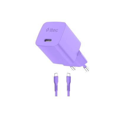 Зарядно ttec SmartCharger GaN 45W PD + Кабел USB-C, Neon Лилав