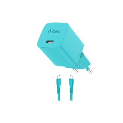 Зарядно ttec SmartCharger GaN 45W PD + Кабел USB-C, Неон син