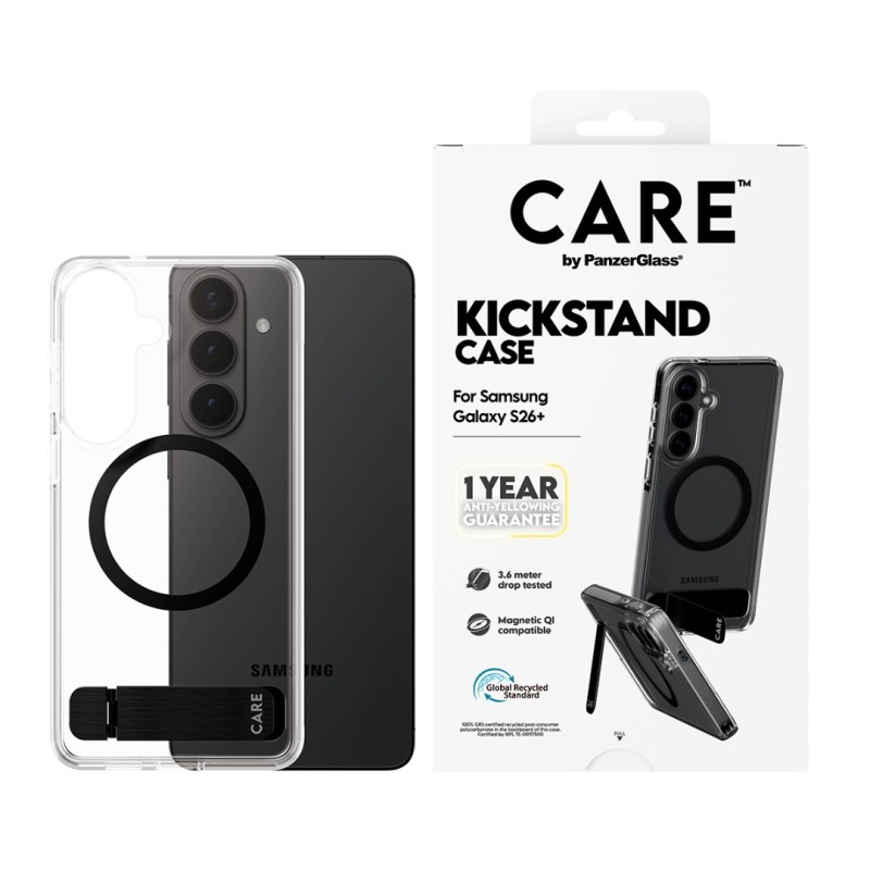 Гръб CARE by PanzerGlass за Samsung Galaxy S26 Plus, Urban Explorer Case w. Black Kickstand and Qi - Прозрачен - Калъфи за Samsung Galaxy S26+ | Phoneplay.bg
