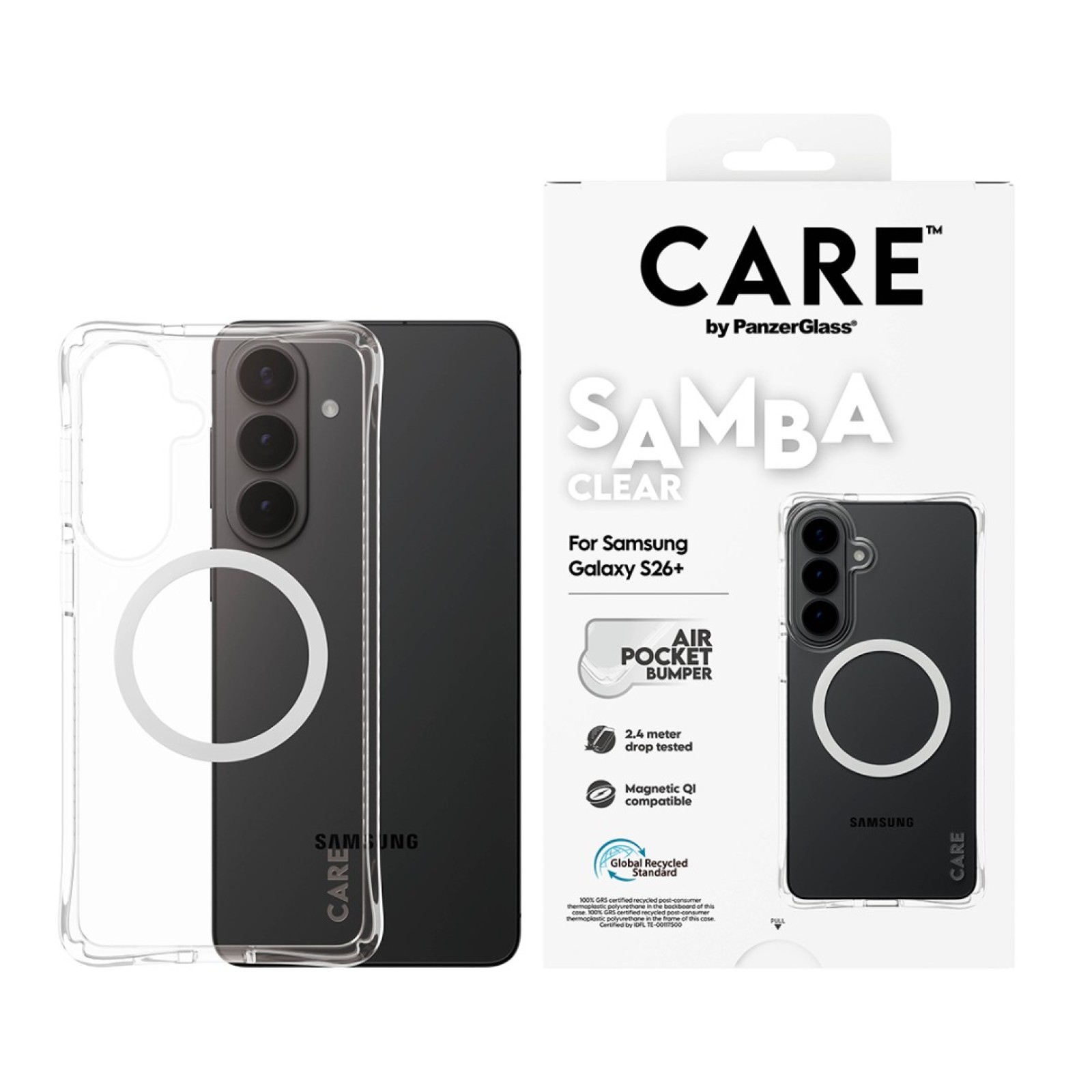 Гръб CARE by PanzerGlass за Samsung Galaxy S26 Plus, Samba Case w. White Qi - Прозрачен - Калъфи за Samsung Galaxy S26+ | Phoneplay.bg