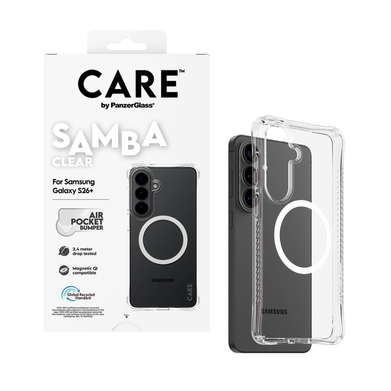 Гръб CARE by PanzerGlass за Samsung Galaxy S26 Plus, Samba Case w. White Qi - Прозрачен - Калъфи за Samsung Galaxy S26+ | Phoneplay.bg