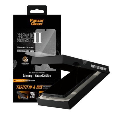 Стъклен протектор PanzerGlass за Samsung Galaxy S26 Ultra, Ceramic, Ultra-Wide Fit w. FASTFIT IN-A-BOX Стъклен протектор PanzerGlass за Samsung Galaxy S26 Ultra, Ceramic, Ultra-Wide Fit w. FASTFIT IN-A-BOX