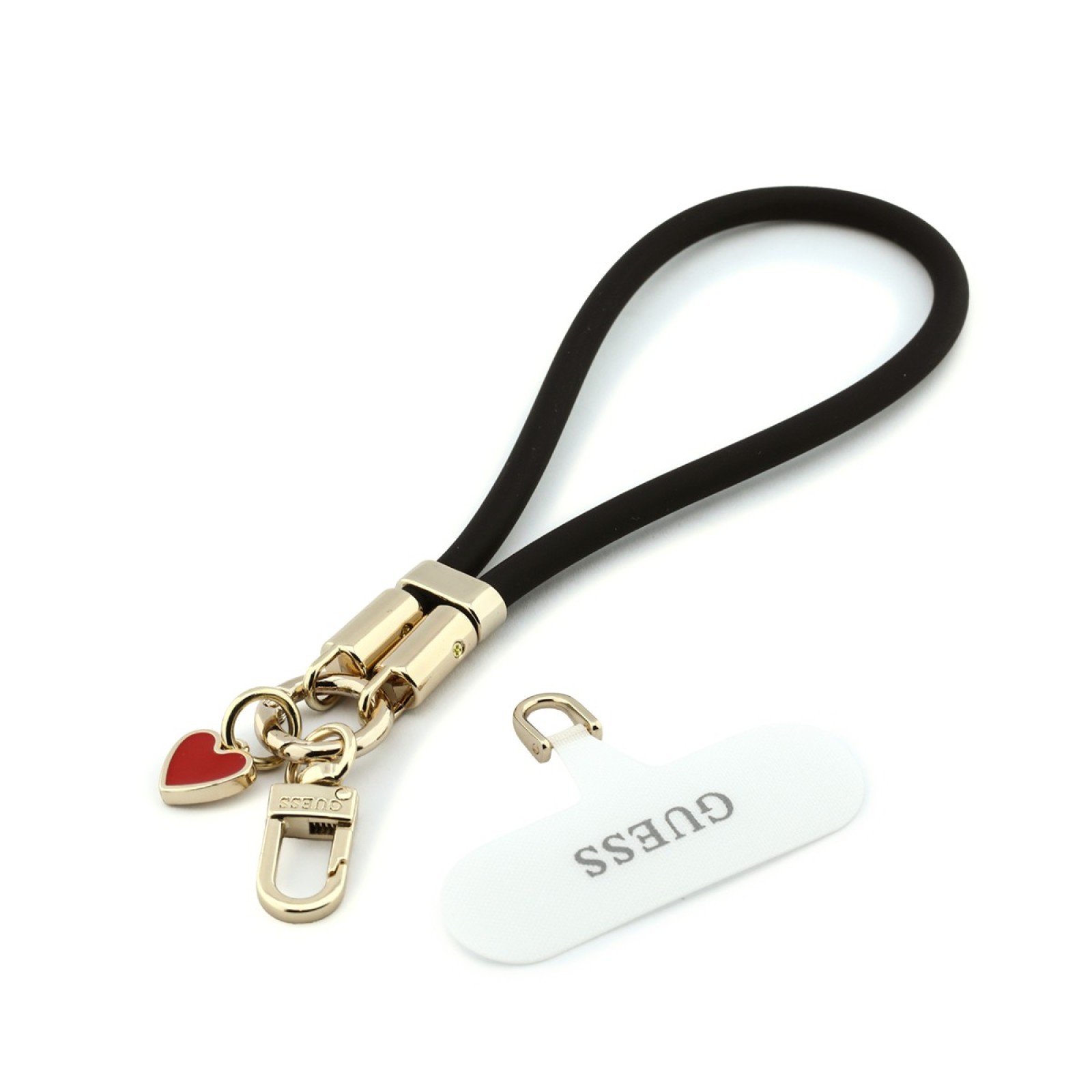 Каишка за телефон Guess Wrist Strap Silicone with Script Charm - Черна