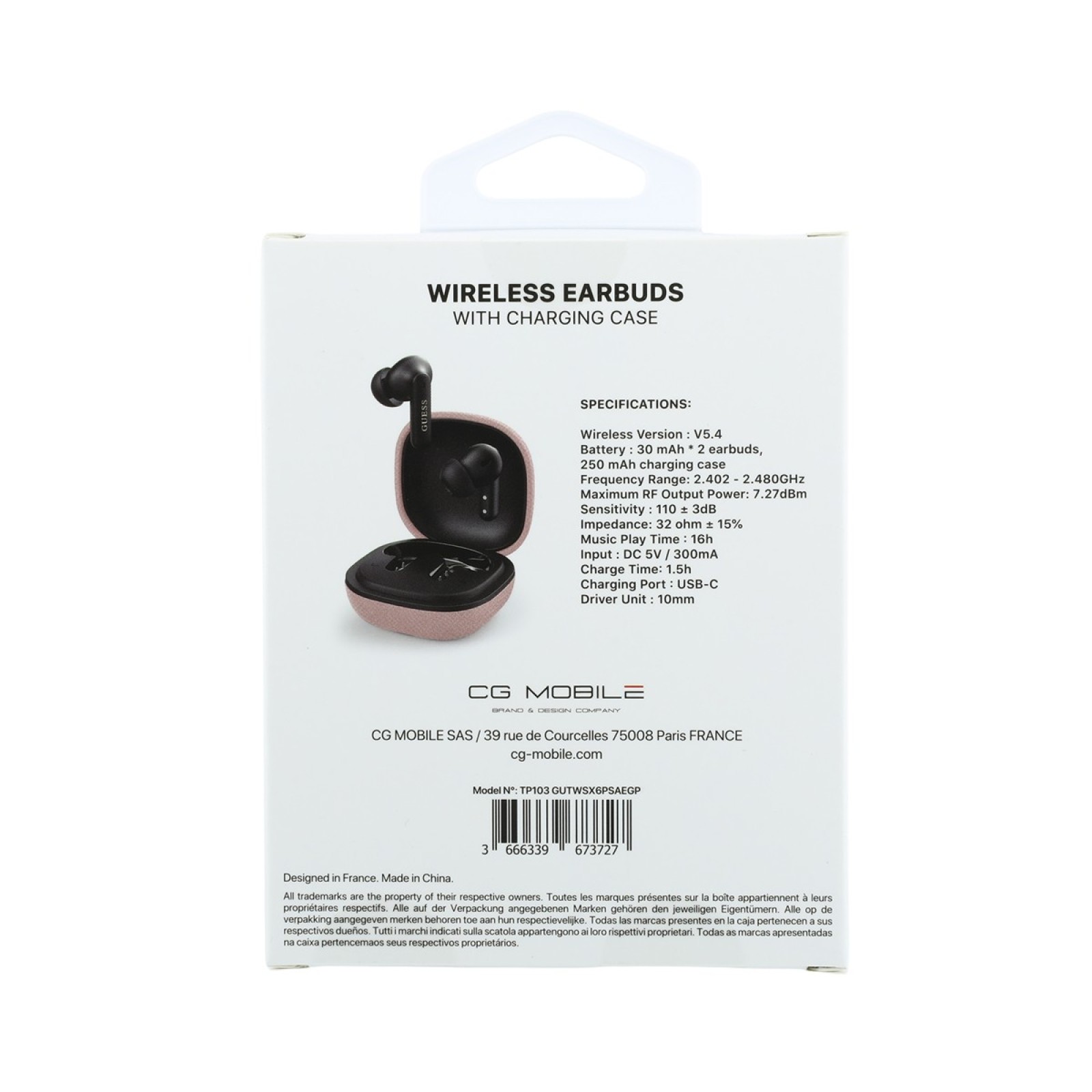 Bluetooth слушалки Guess TWS ENC Grained PU Square Script Metal - Розови