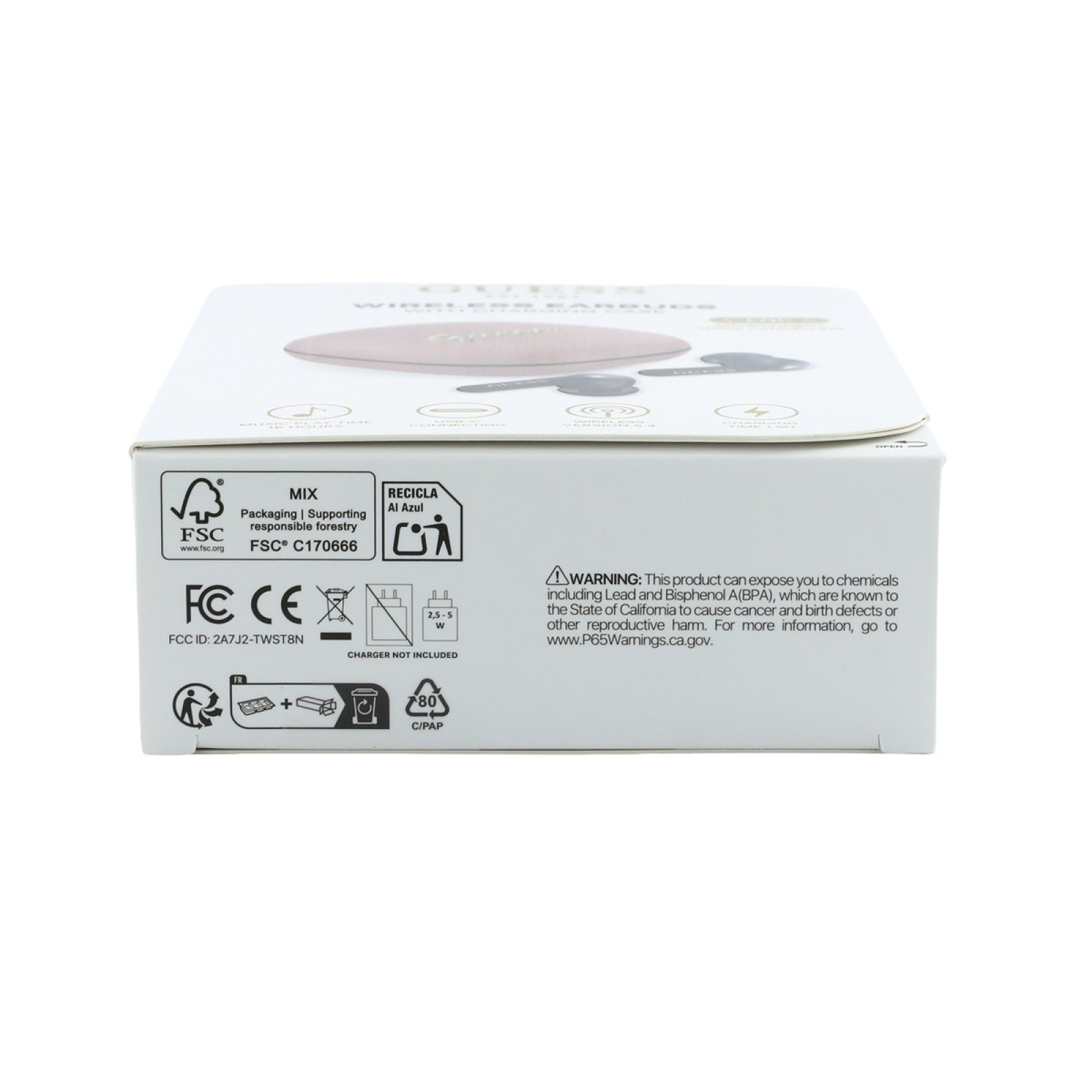 Bluetooth слушалки Guess TWS ENC Grained PU Square Script Metal - Розови