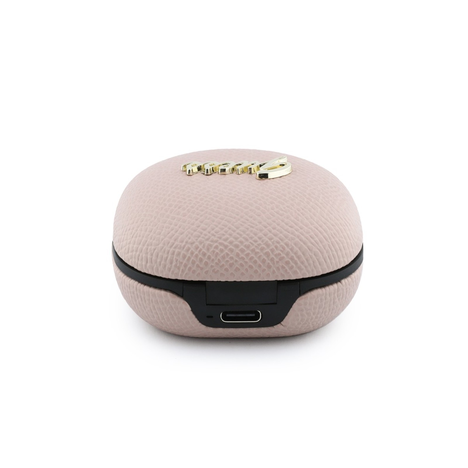 Bluetooth слушалки Guess TWS ENC Grained PU Square Script Metal - Розови