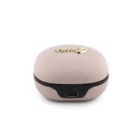 Bluetooth слушалки Guess TWS ENC Grained PU Square Script Metal - Розови