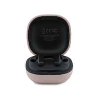 Bluetooth слушалки Guess TWS ENC Grained PU Square Script Metal - Розови