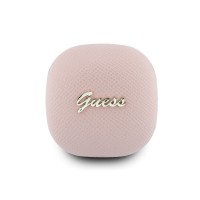 Bluetooth слушалки Guess TWS ENC Grained PU Square Script Metal - Розови