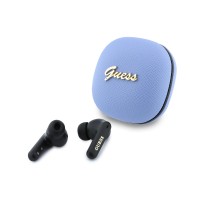 Bluetooth слушалки Guess TWS ENC Grained PU Square Script Metal - Светлосини