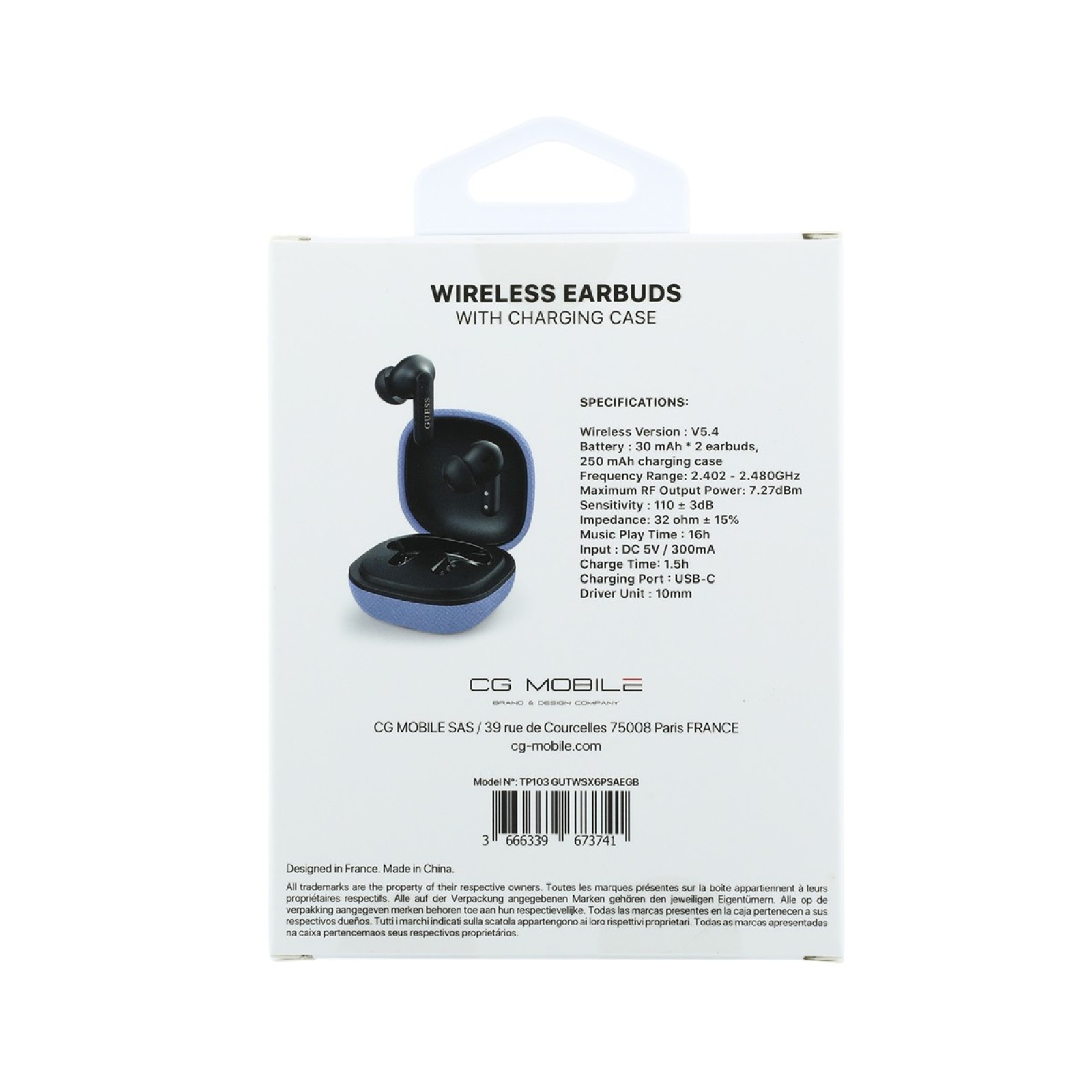 Bluetooth слушалки Guess TWS ENC Grained PU Square Script Metal - Светлосини