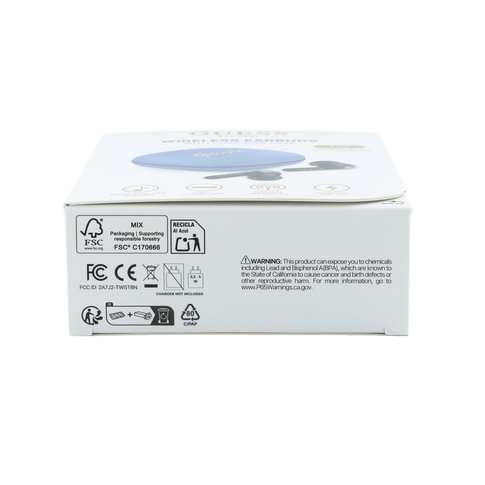 Bluetooth слушалки Guess TWS ENC Grained PU Square Script Metal - Светлосини