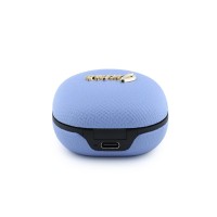 Bluetooth слушалки Guess TWS ENC Grained PU Square Script Metal - Светлосини