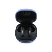 Bluetooth слушалки Guess TWS ENC Grained PU Square Script Metal - Светлосини