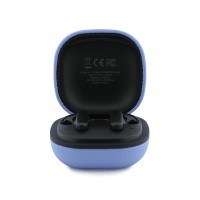 Bluetooth слушалки Guess TWS ENC Grained PU Square Script Metal - Светлосини