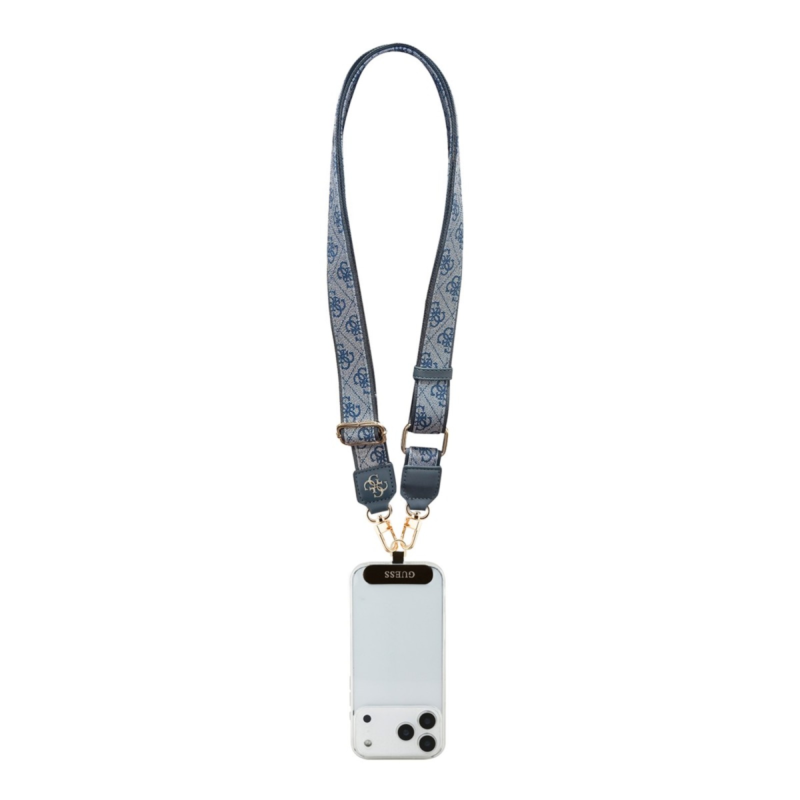 Връзка за телефон Guess Universal 4G PU Strap Tether Patch Metal Logo - Синя