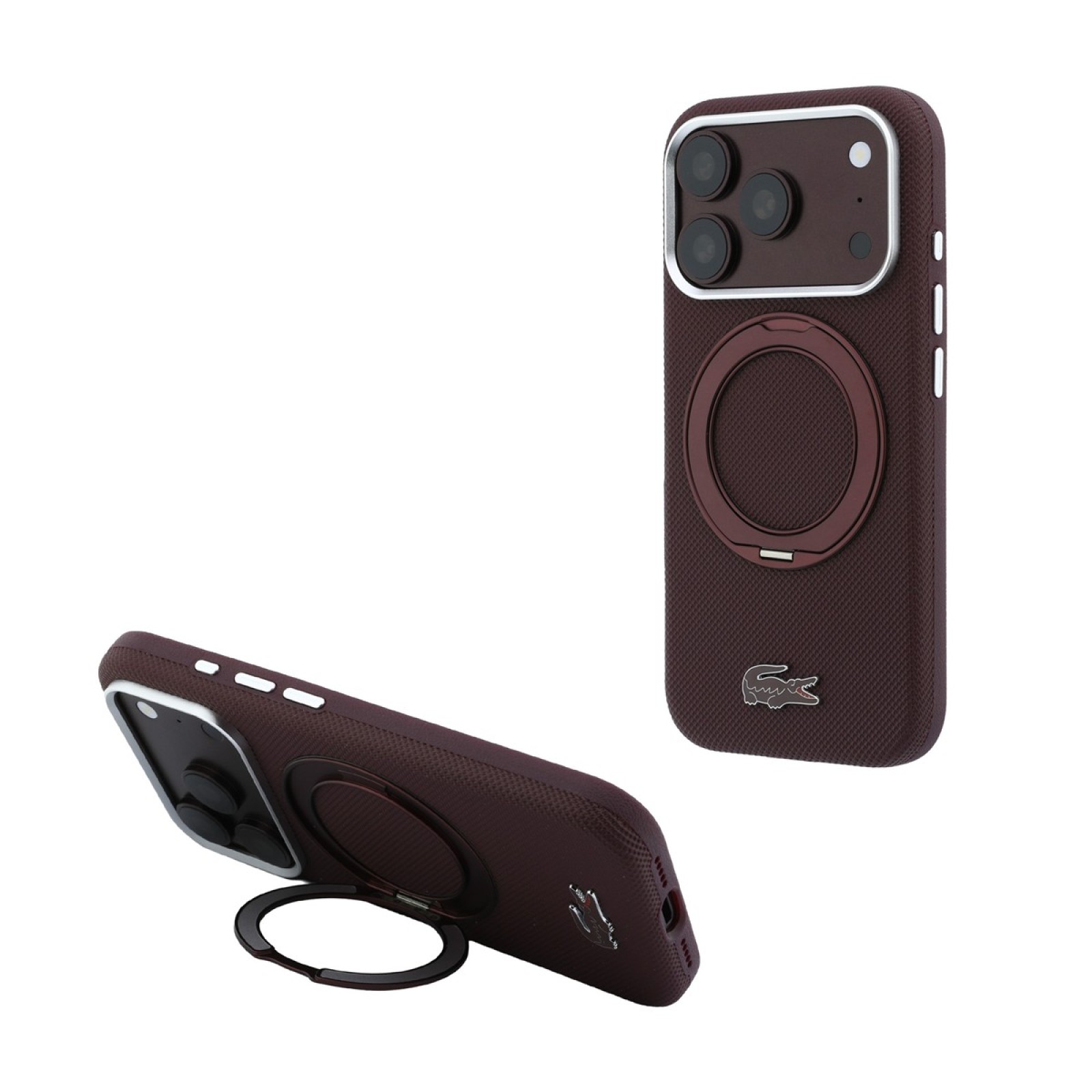 Калъф Lacoste за iPhone 18 Pro Max, PVC Petit Pique MagSafe Case with Ring Stand - Бордо