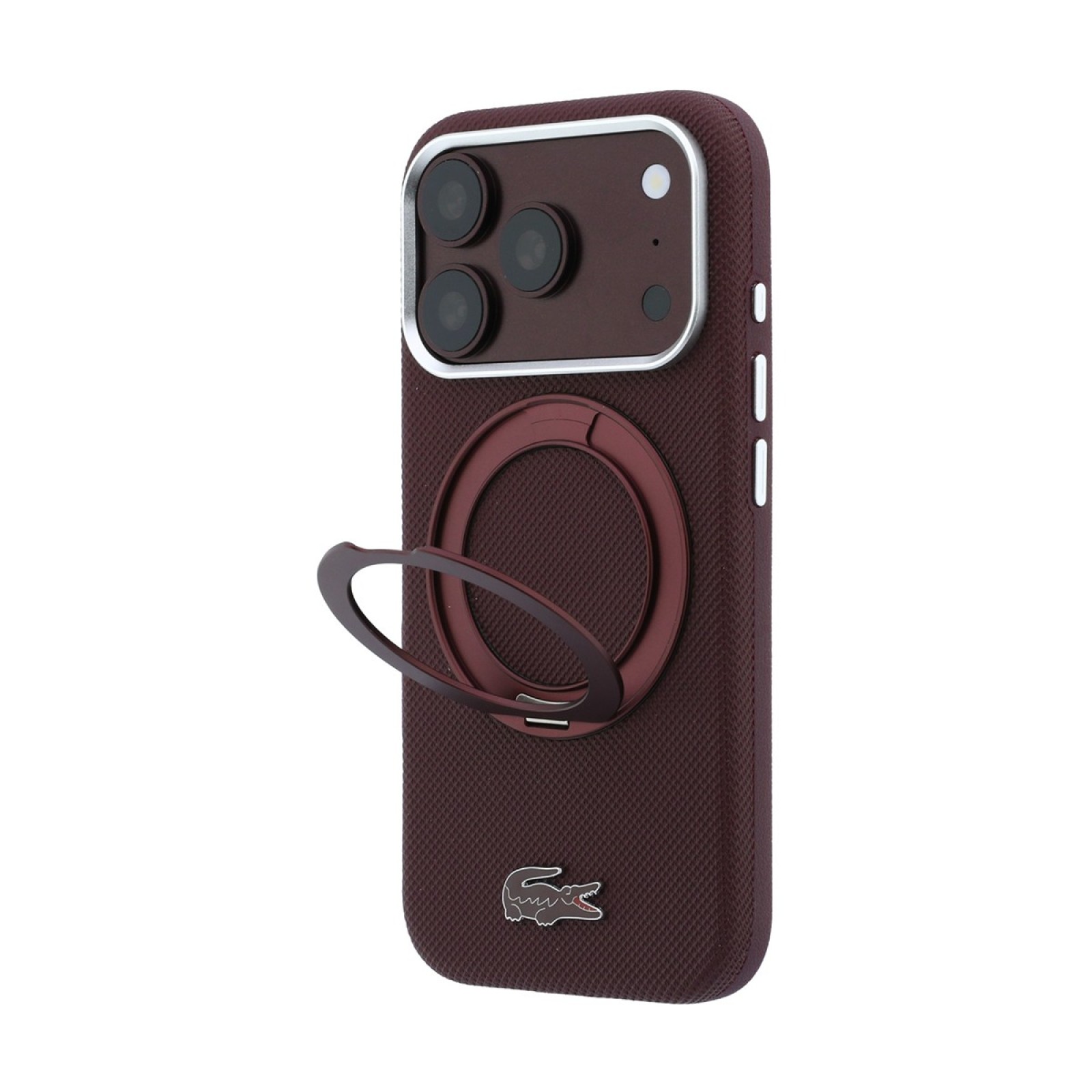 Калъф Lacoste за iPhone 18 Pro Max, PVC Petit Pique MagSafe Case with Ring Stand - Бордо