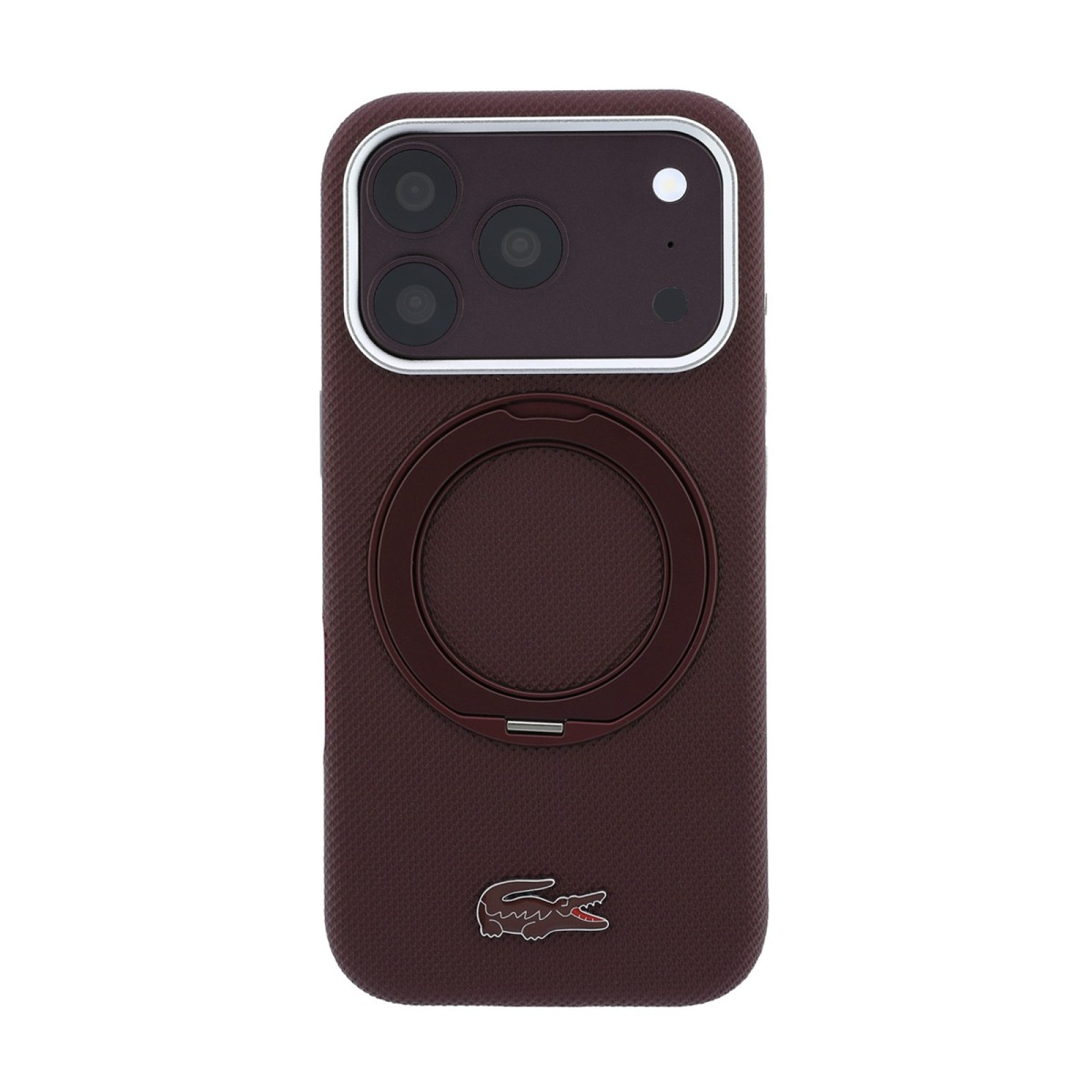 Калъф Lacoste за iPhone 18 Pro Max, PVC Petit Pique MagSafe Case with Ring Stand - Бордо