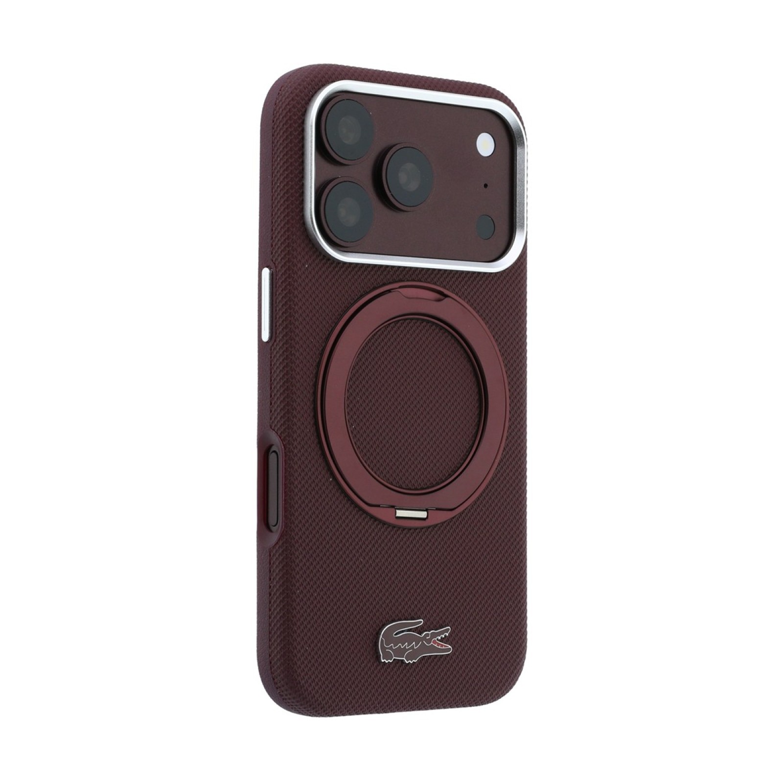 Калъф Lacoste за iPhone 18 Pro Max, PVC Petit Pique MagSafe Case with Ring Stand - Бордо