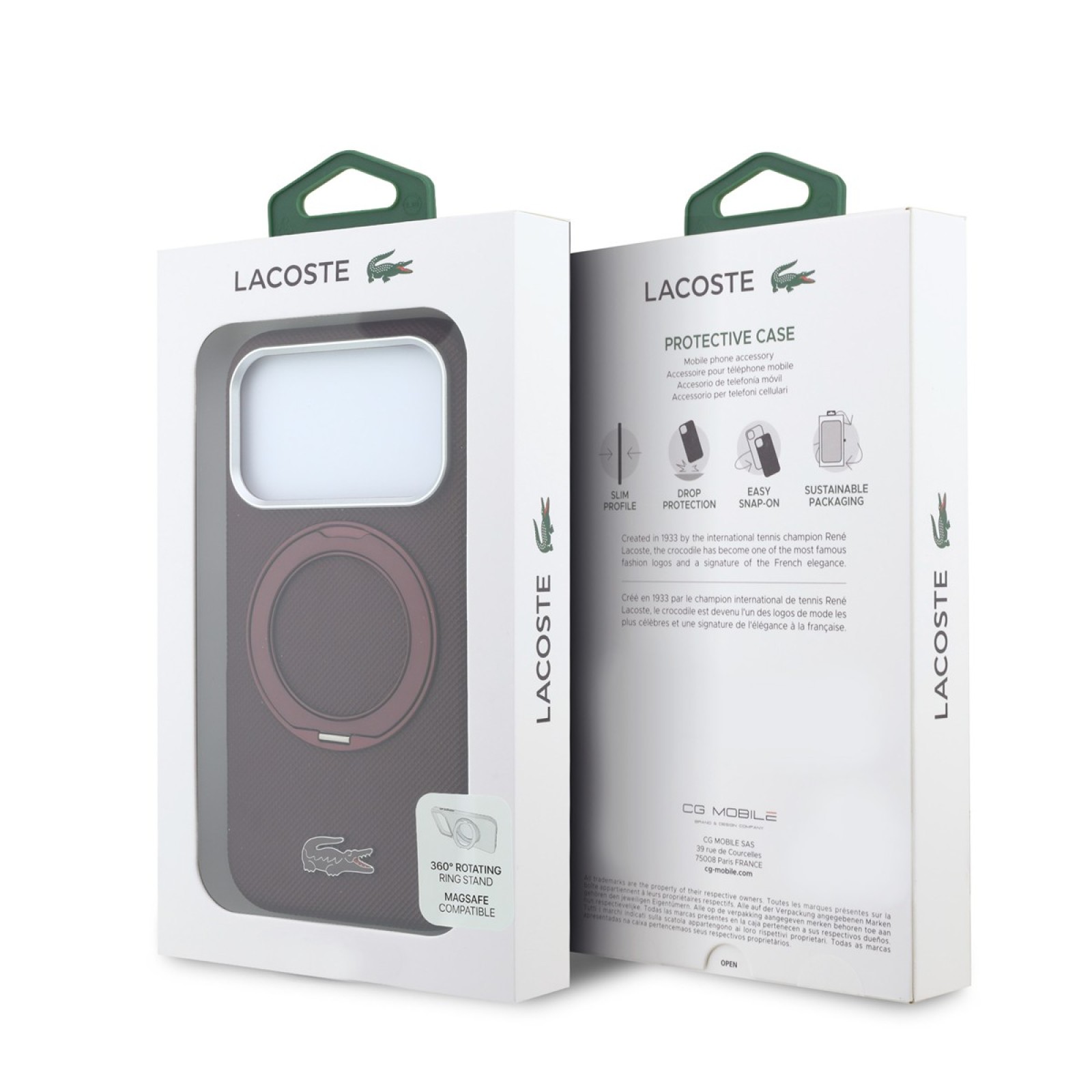 Калъф Lacoste за iPhone 18 Pro Max, PVC Petit Pique MagSafe Case with Ring Stand - Бордо