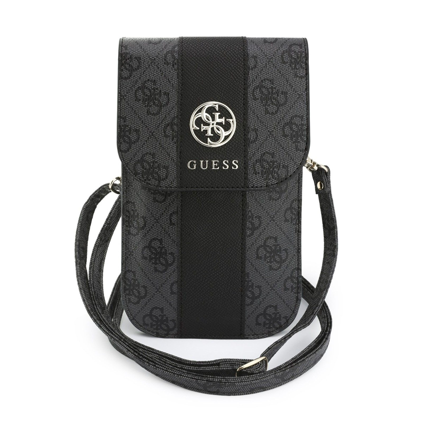 Калъф за телефон Guess Phone Pouch PU Round 4G, Classic Logos Stripe with Strap - Черен