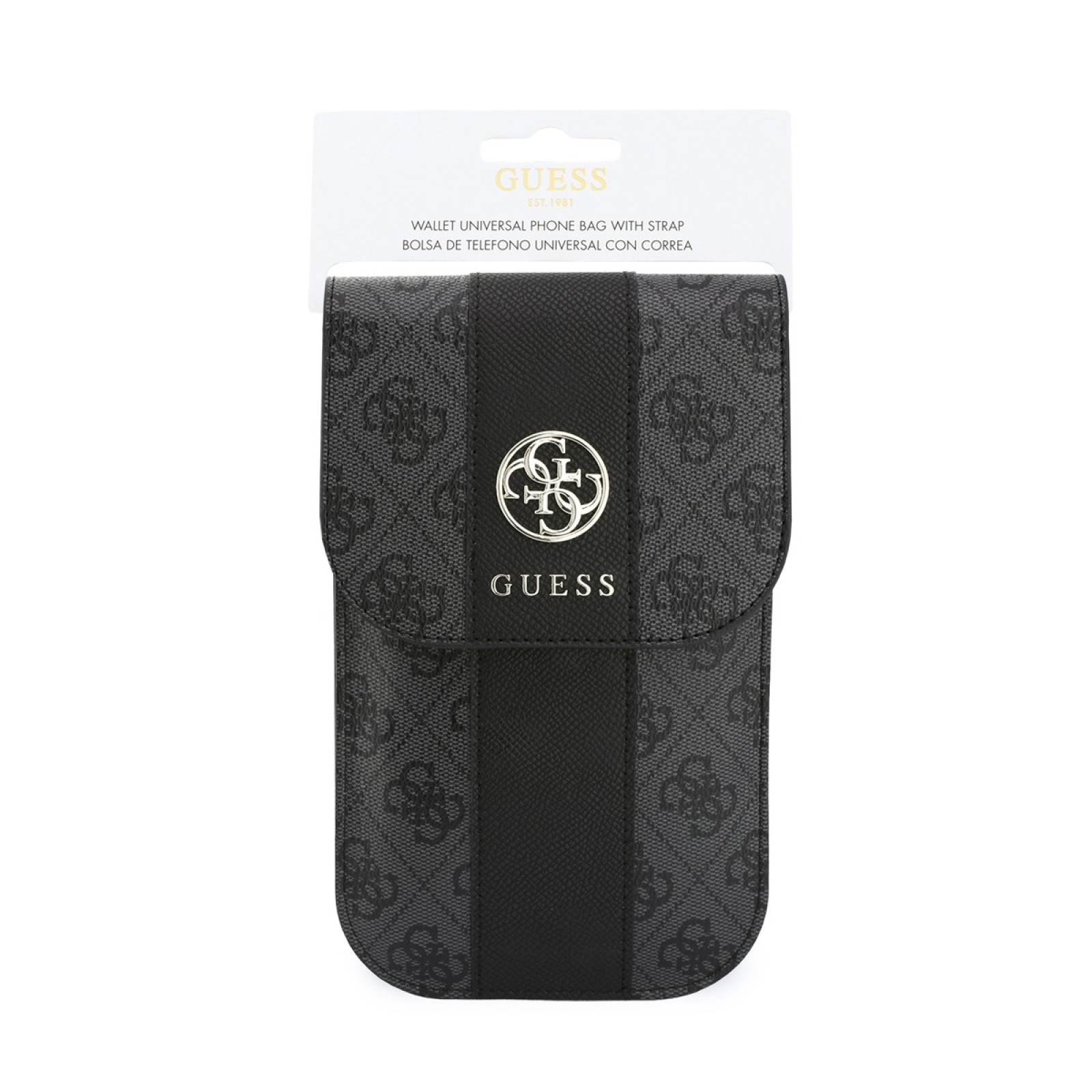 Калъф за телефон Guess Phone Pouch PU Round 4G, Classic Logos Stripe with Strap - Черен