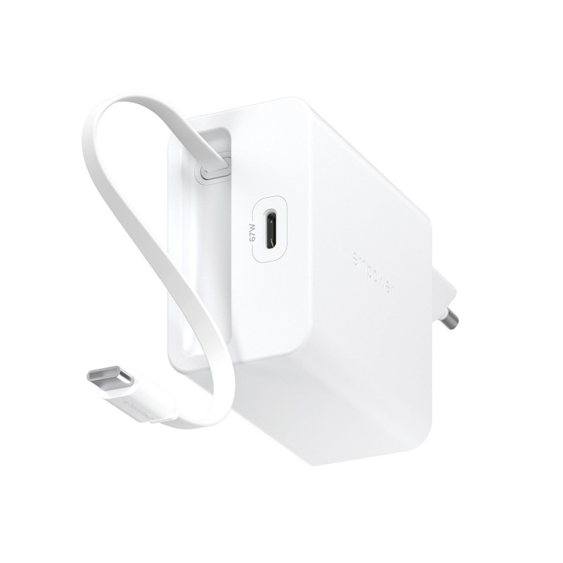 Зарядно 220V empower by PanzerGlass Turbo Retractable Cable Guy 67W с USB-C кабел, EU Plug - Silver White - Зарядни | Phoneplay.bg