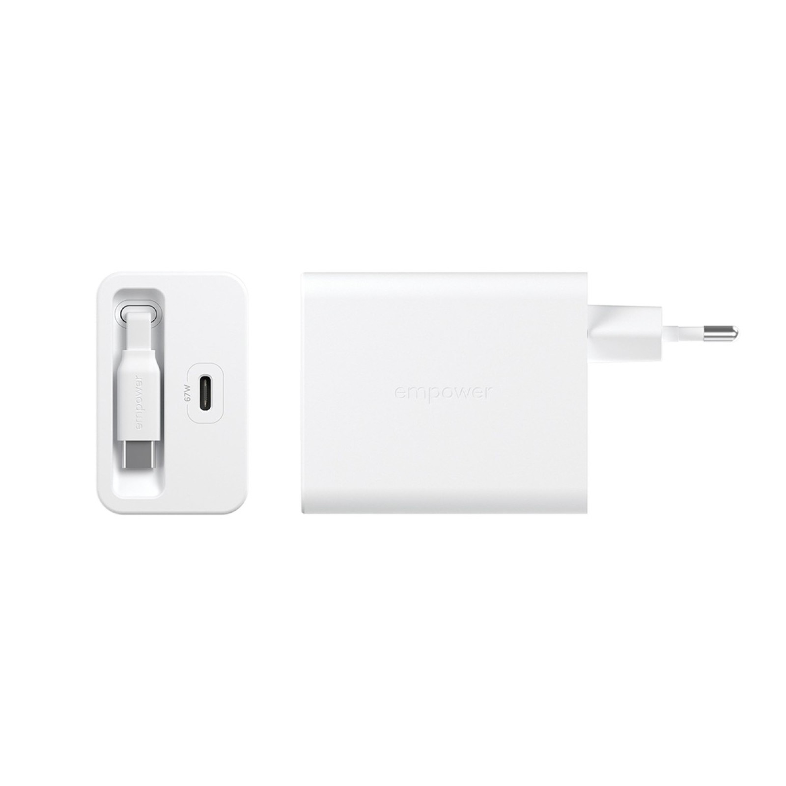 Зарядно 220V empower by PanzerGlass Turbo Retractable Cable Guy 67W с USB-C кабел, EU Plug - Silver White - Зарядни | Phoneplay.bg