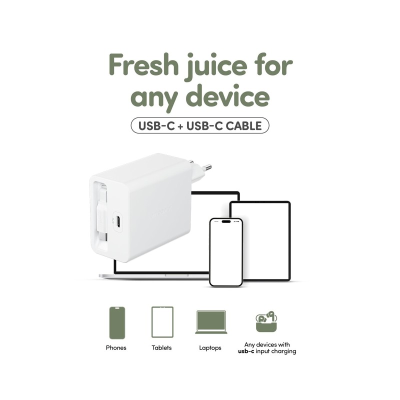 Зарядно 220V empower by PanzerGlass Turbo Retractable Cable Guy 67W с USB-C кабел, EU Plug - Silver White - Зарядни | Phoneplay.bg