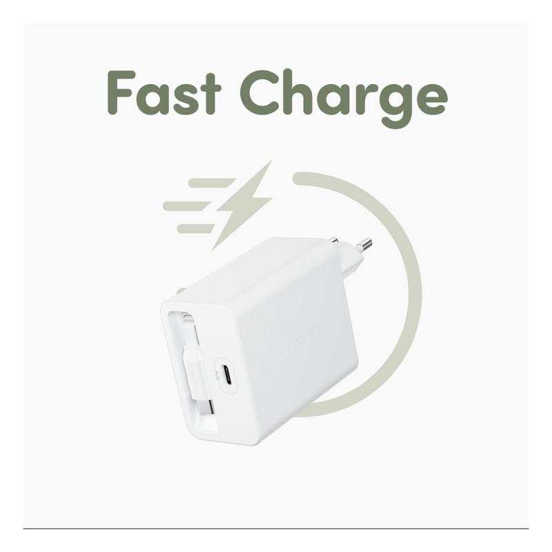 Зарядно 220V empower by PanzerGlass Turbo Retractable Cable Guy 67W с USB-C кабел, EU Plug - Silver White - Зарядни | Phoneplay.bg